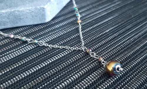 Vista 4 de Crystal Bead Rainbow Hematite Y Shaped Lariat Necklace Non-Tarnish Steel Chain