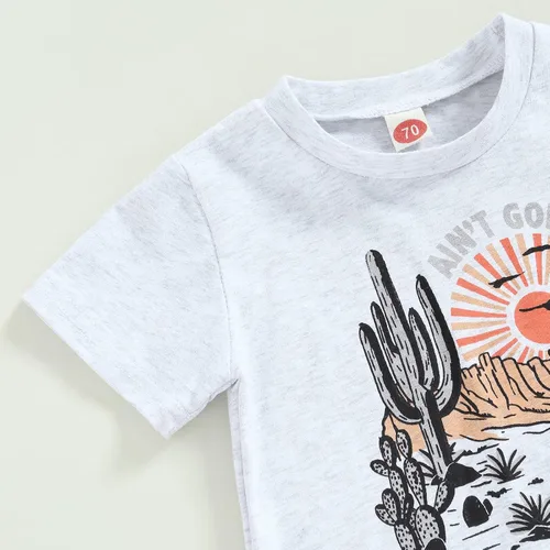 Vista 2 de Ropa de verano para bebé niño y niña, traje de mamá y hombre pequeño, camiseta de vaca y conjunto corto de vaquero para niño pequeño