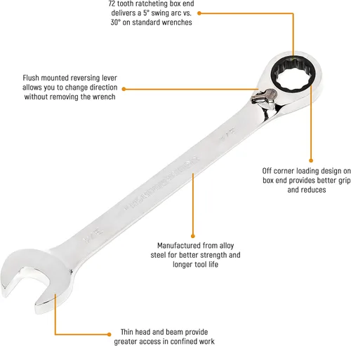 Vista 2 de GEARWRENCH Llave combinada de trinquete reversible de 12 puntos, 0.354 in - 9609N
