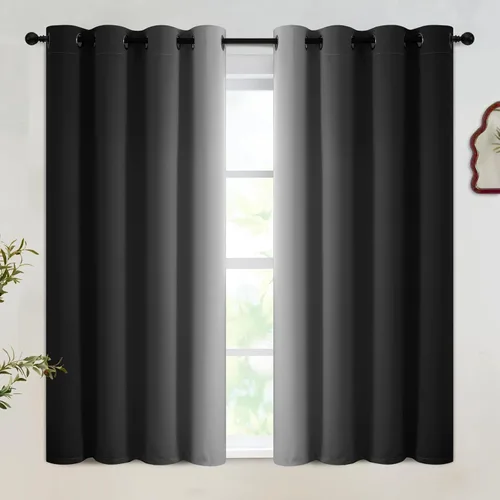 Vista 227 de SimpleHome Cortinas degradadas degradadas para oscurecer la habitación de 36 pulgadas de largo para dormitorio, con ojales y bloqueo de luz Negro