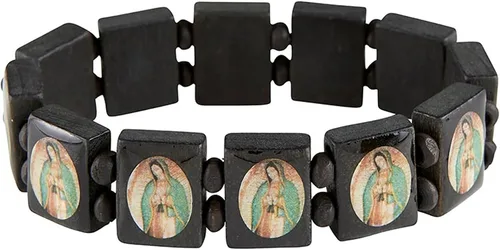 Vista 5 de Pulsera Virgen María con tarjeta de oración de Nuestra Señora de Guadalupe Pulsera de madera negra Nuestra Señora de Guadalupe con tarjetas