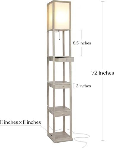Vista 9 de Brightech Maxwell Edición Cajón - Lámpara de pie moderna de estante con cajón - Lámparas de pie de esquina con estantes para sala de estar