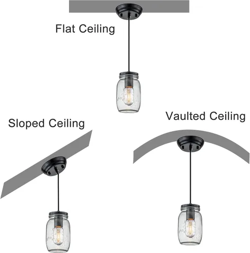 Vista 5 de Lámpara colgante ajustable para isla de cocina, 1 luz colgante de cristal Mason Jar (2 unidades)