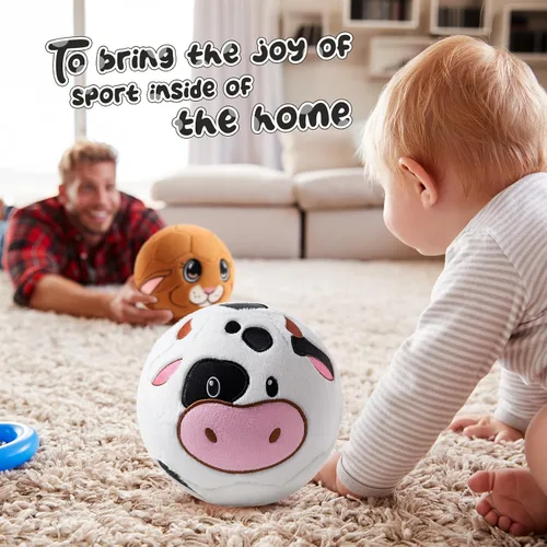 Vista 7 de VangeBow Pelotas de fútbol silenciosas para interior para niños pequeños de 1 a 3 años, juguetes de fútbol de peluche suave inflable para bebés