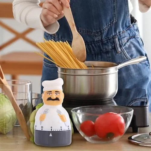 Vista 4 de Temporizador mecánico de cuenta regresiva con bonito diseño de chef, alarma manual de 60 minutos, temporizador de cocina impermeable para huevos