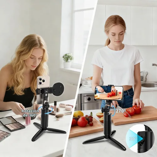 Vista 2 de Trípode de seguimiento facial automático con rotación de 360 grados para iPhone. Kit de vlogging de fotos para teléfono celular con control remoto