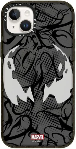 Vista 23 de CASETiFY Impact - Funda para iPhone 13 [Spider-Man Co-Lab / protección contra caídas de 6.6 pies] - Máscara Venom - Negro transparente Spider Man