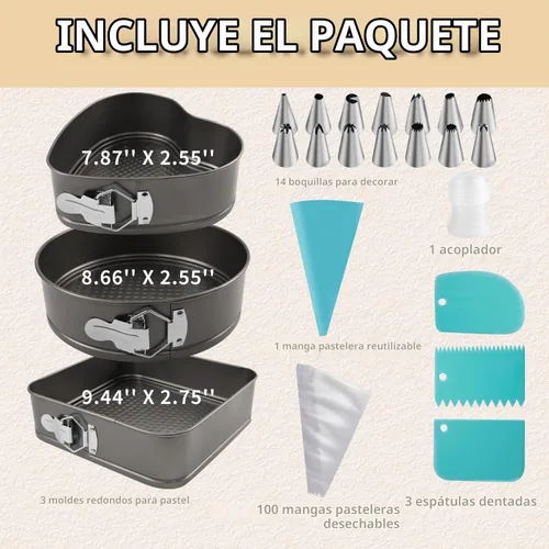 Vista 3 de Springform - Juego de 8 moldes para tartas de 9,10 pulgadas, molde redondo para tartas de queso, antiadherentes, moldes para tartas de queso con 100