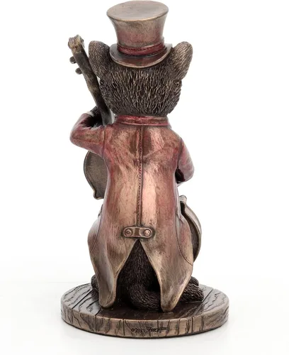 Vista 4 de Veronese Design Figura de animal de resina de 5 1/4 pulgadas de alto Steampunk Cat Funky Fresh Jazz Bass Musician Resin Animal Acabado Bronce