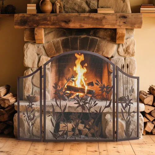 Vista 11 de WICHEMI Pantalla de Chimenea de 3 Paneles Plegable Pantallas de Chimenea 50.4 x 32.3 Pulgadas Metal Protectores de Chimenea Cubierta de Malla Prueba