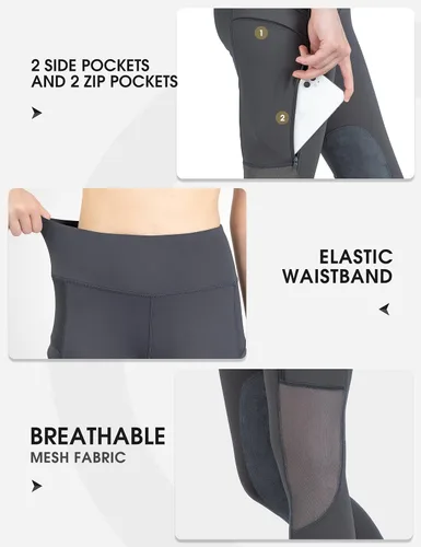 Vista 6 de FitsT4 Sports Mallas de equitación para mujer con bolsillos con cremallera, parche en la rodilla, malla de enfriamiento, pantalones ecuestres