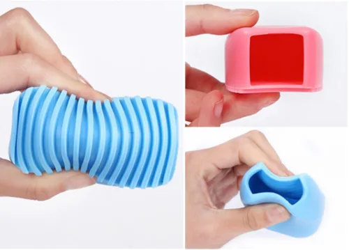 Vista 3 de AKOAK 2 piezas de color caramelo azul y rosa tabla de lavar de silicona creativa mini tabla de lavar de mano