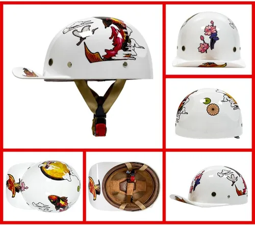 Vista 2 de Gorra de béisbol ligera, medio casco para adultos, aprobado por DOT, para hombres y mujeres, casco retro de 3/4 de cara abierta, diseño fresco