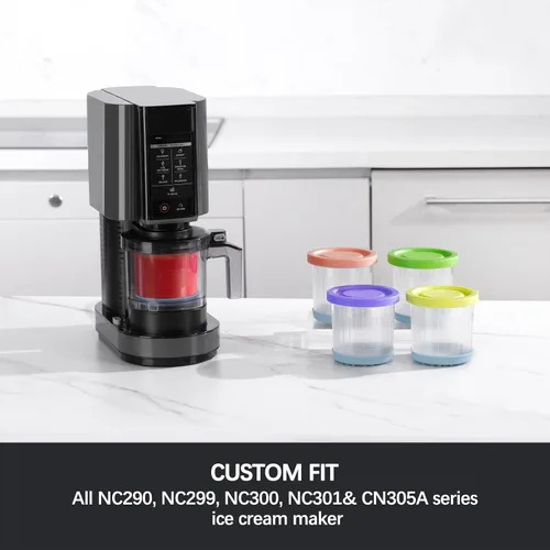 Vista 2 de Contenedores Omnikit de reemplazo para pintas y tapas Ninja Creami - paquete de 4, tazas de 16oz compatibles con máquinas para hacer helados NC301