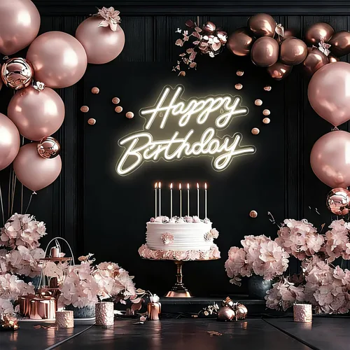 Vista 5 de Letrero de neón de feliz cumpleaños para decoración de pared, luz LED de neón regulable para decoración de pared, letreros LED de feliz cumpleaños