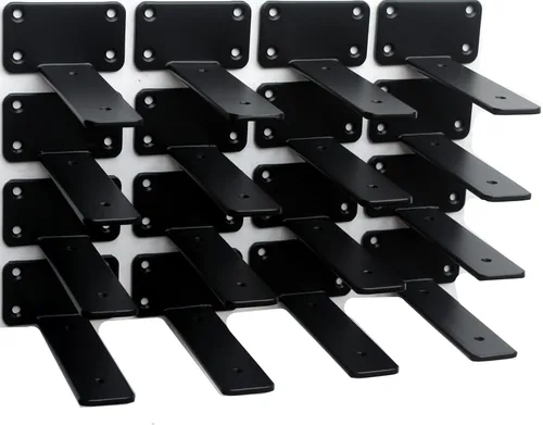 Vista 89 de Paquete de 2 - Soportes de estante en L ocultos negros de 4 pulgadas (1/5 pulgada de grosor) Soportes de estante flotante de hierro Soportes