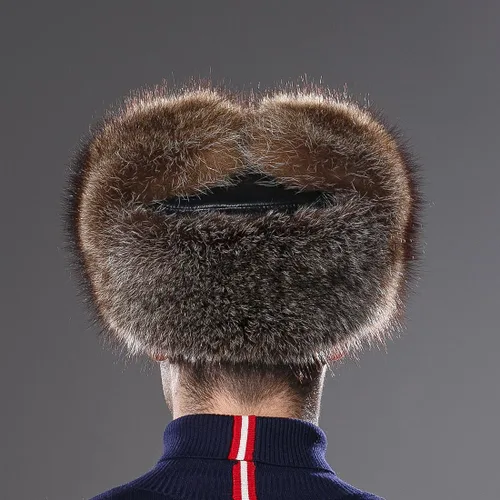 Vista 5 de URSFUR Sombrero de invierno para hombre, gorra de trampero ruso Ushanka de zorro real