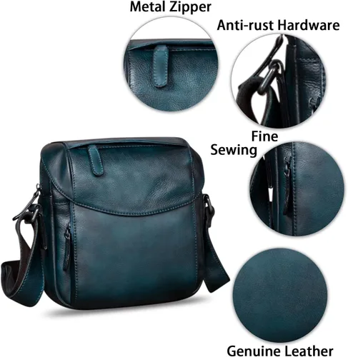 Vista 6 de IVTG Bolso de mensajero de cuero genuino para hombre, bolso de hombro cruzado, bolso casual para el trabajo, negocios, diario