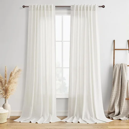 Vista 46 de BOODII Cortinas de lino de 96 pulgadas de largo y 8 pies para sala de estar Blanco
