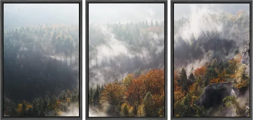 Vista 34 de SIGNWIN Lienzo enmarcado para pared, juego de arte nublado de tormenta, cielo, bosque otoñal, árboles, rústico, naturaleza, fotografía, realismo