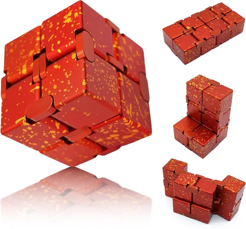 Vista 11 de Cubo infinito de metal, juguete portátil de escritorio, alivio de la ansiedad para adultos, adolescentes y niños, regalo para TDAH, negro y rojo