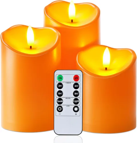 Vista 8 de Homemory Velas sin llama color burdeos, velas parpadeantes impermeables sin llama, velas LED de pilar para exteriores operadas por batería