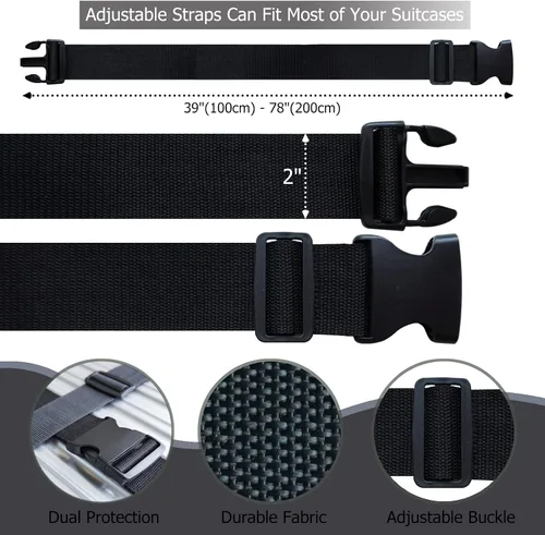 Vista 5 de 2 PIEZAS Correas de Equipaje 78" x 2" Correas de Maleta Anchas Ajustables Correas de Embalaje Accesorios de Viaje, Negro 2 piezas negro