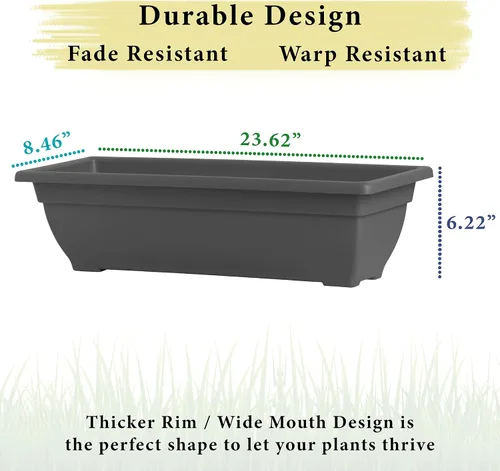 Vista 5 de Maceta rectangular de 24 pulgadas para interiores y exteriores, duradera, resistente a los rayos UV, caja de plástico para ventana de 4 galones, uso