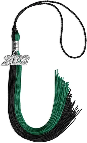 Vista 226 de Endea Graduation Borla de doble color con gota de fecha plateada (negro/oro antiguo, 2025)