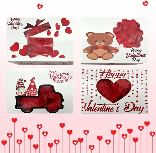 Vista 3 de BASHOUT 24 cajas de galletas de panadería de San Valentín Tamaño 8.5 x 5.75 x 2.5 pulgadas, caja de regalo de San Valentín con recorte de ventana