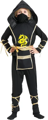 Vista 4 de AOKGLC Disfraz de Ninja de lujo para niños, disfraz de Ninja de Halloween UpCreatio, disfraz de ninja para niños, trae accesorios de ninja