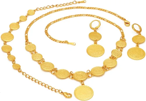 Vista 3 de WELRDFG WADSNHY gold coin jewelry wedding woman jewelry set 18K gold plated jewelry set coin necklace bracelet earring set