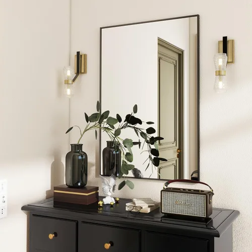 Vista 21 de BEAUTYPEAK Espejo de pared rectangular dorado de 24 x 36 pulgadas con marco de metal, se cuelga horizontal o vertical para sala de estar