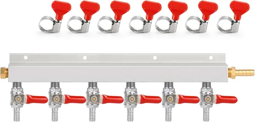 Vista 11 de FERRODAY Colector de gas de 2 vías, colector de válvulas de retención integrado de púas de 5/16 pulgadas CO2 Distributor with 2 Independent Shut
