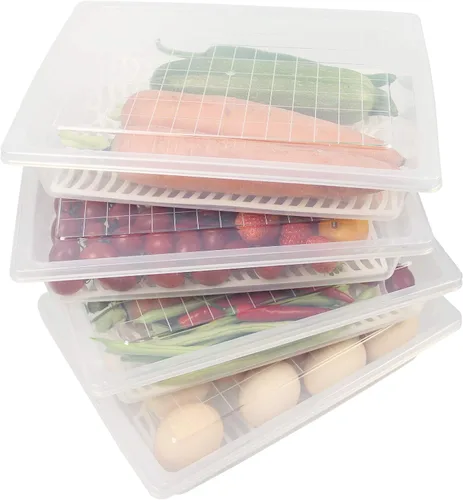 Vista 10 de Recipiente de almacenamiento de alimentos, recipientes de plástico para alimentos con placa de drenaje extraíble y tapa, contenedores