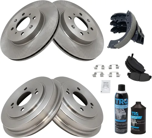 Vista 2 de TRQ Kit de zapatas y tambor de freno de disco metálico Posi delantero y trasero con productos químicos compatibles con Honda Civic 2001-2005
