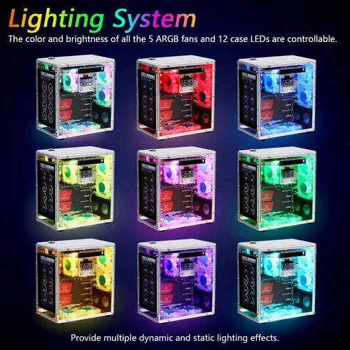 Vista 4 de FREENOVE Kit de Caja Pro para Raspberry Pi 5, Ranuras Dual M.2 NVMe SSD, 5 Ventiladores PWM ARGB Light Sync, Enfriador de Torre de CPU, Pantalla