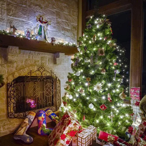 Vista 6 de weillsnow Guirnalda de luces blancas de Navidad enchufables, 200 luces LED de 66 pies, impermeables, 8 modos con memoria para exteriores