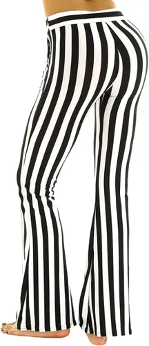 Vista 2 de TiaoBug Pantalones largos de cintura alta con rayas verticales y parte inferior de campana elástica para mujer
