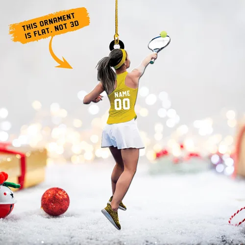 Vista 4 de Adorno plano acrílico personalizado para niña, jugador de tenis, regalo para amantes del tenis, jugador de tenis, adorno de Navidad para árbol de Tn1