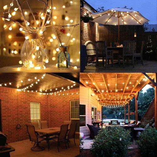 Vista 5 de Guirnalda de luces de globo funciona con pilas, color blanco cálido, resistente al agua, paquete de 2 unidades de 40 luces LED de 19.7 pies, 8 modos