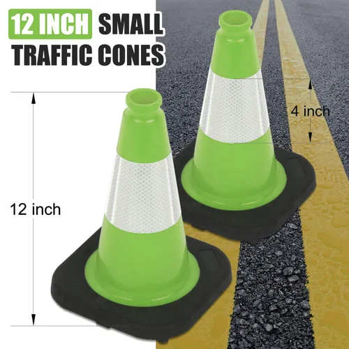 Vista 2 de Paquete de 6 conos de tráfico de PVC verdes de 12 pulgadas con base resistente, conos de seguridad de alta visibilidad para todo tipo de clima