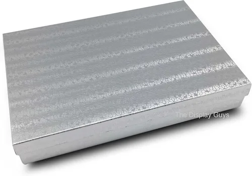 Vista 3 de TheDisplayGuys - Paquete de 20 cajas de joyería de papel de aluminio plateado #85 (8 18 pulgadas x 5 58 pulgadas x 1 516 pulgadas) para regalo