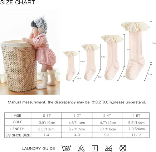 Vista 7 de Calcetines largos con volantes para bebés y niñas de 6 a 12 meses