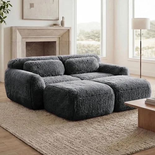 Vista 131 de Sofás seccional modular de 80" sin huesos modernos para sala de estar, juego de sofás comprimidos de 2 plazas con asiento profundo, sin necesidad
