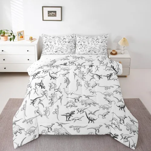 Vista 20 de Feelyou Juego de ropa de cama con estampado de aviones para niños y niñas, juego de funda de edredón de microfibra estilo boceto azul y blanco