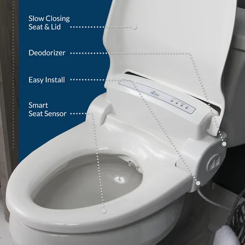 Vista 4 de Bio Bidet BB1000 Asiento de bidé de agua caliente, secador de aire, asiento calefactable con tapa de cierre lento, control remoto, redondo