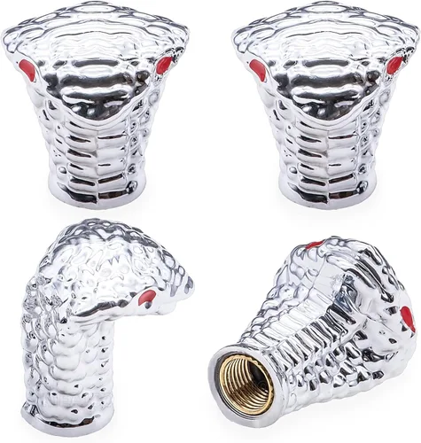 Vista 38 de 4 piezas de tapas de válvula de neumático estilo Cobra, forma de cabeza de serpiente, tapas universales de válvula de neumático con núcleo de cobre