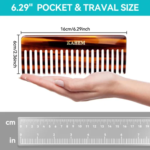 Vista 3 de KAHEM Peine desenredante grande de dientes anchos para mujeres, hombres y niños, hecho a mano para cabello rizado, largo y corto, peine profesional