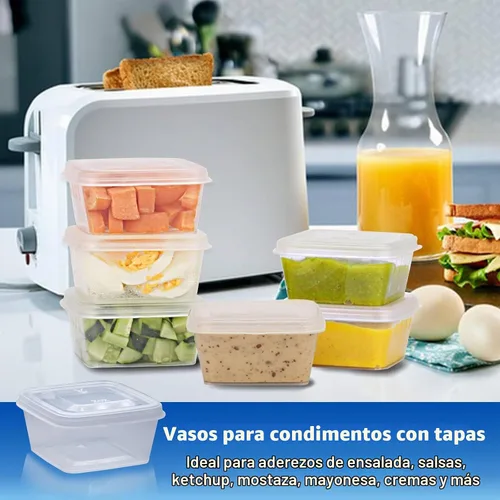 Vista 2 de Recipientes de plástico de 2 onzas con tapas (paquete de 200), recipientes desechables para condimentos con tapas, tazas de porciones para salsa